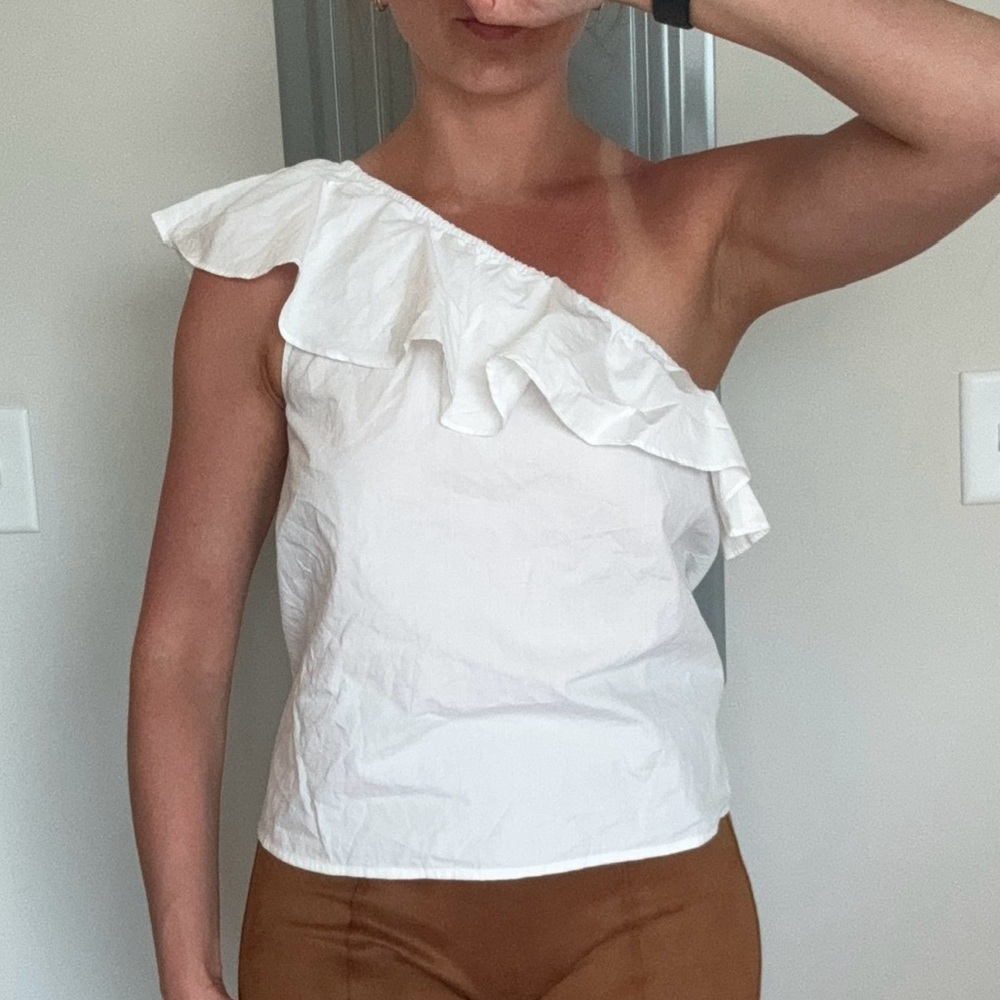 Banana Republic One Shoulder White Cotton Top